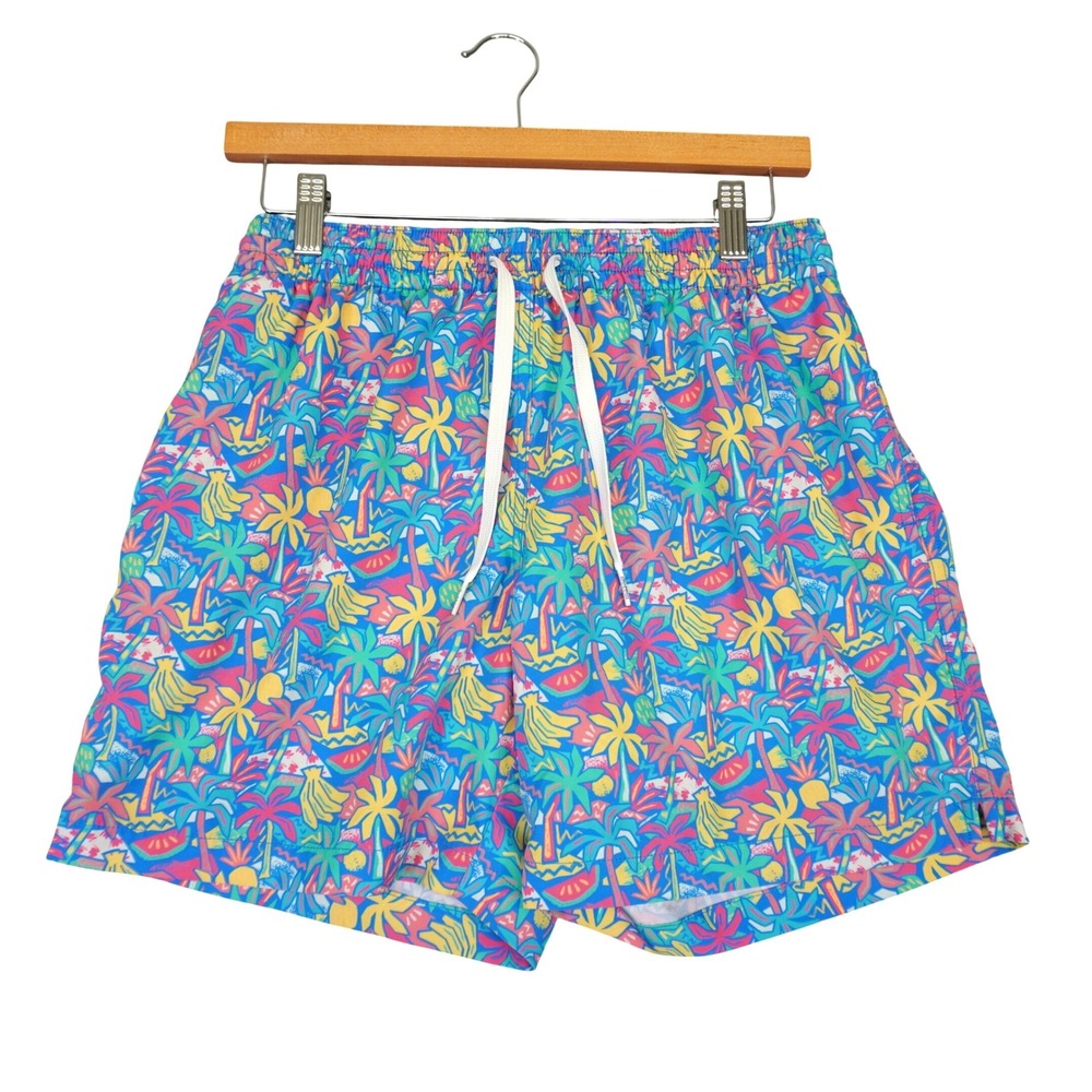 Chubbies Swim Trunks Mens Medium Blue Floral Banana Palm Tree 5.5" Lined